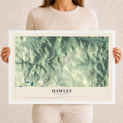 Hawley, Massachusetts map print - 12 x 18 white Ayous wood frame