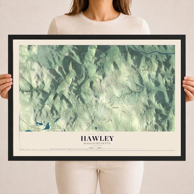 Hawley, Massachusetts map print - 18 x 24 black Ayous wood frame
