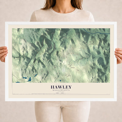 Hawley, Massachusetts map print - 18 x 24 white Ayous wood frame