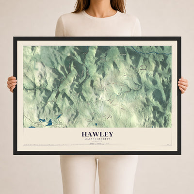 Hawley, Massachusetts map print - 24 x 36 black Ayous wood frame