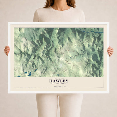 Hawley, Massachusetts map print - 24 x 36 white Ayous wood frame
