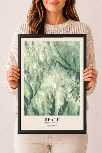 Heath, Massachusetts map print - 12 x 18 black Ayous wood frame