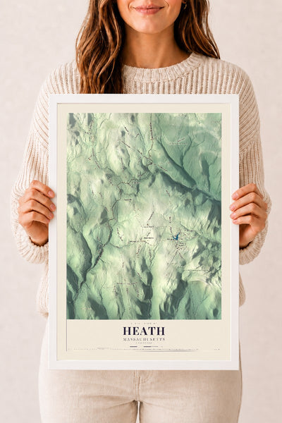 Heath, Massachusetts map print - 12 x 18 white Ayous wood frame