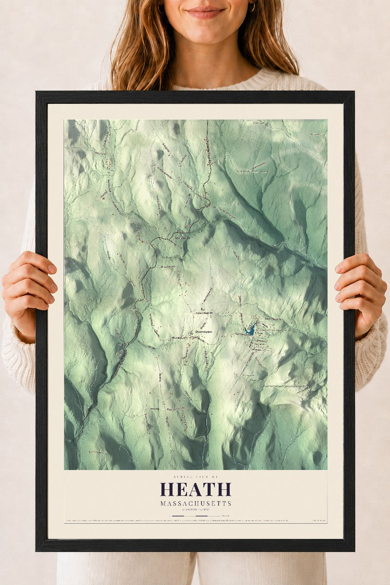 Heath, Massachusetts map print - 18 x 24 black Ayous wood frame