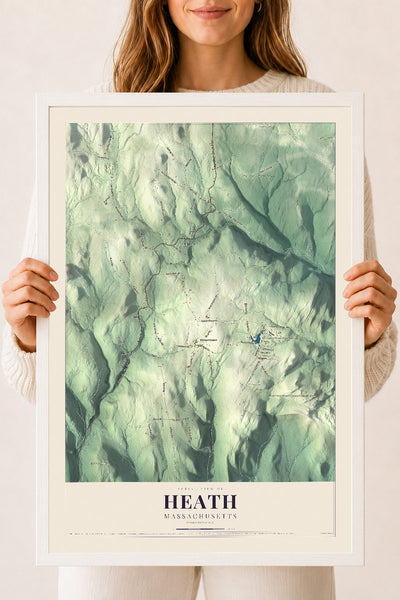 Heath, Massachusetts map print - 18 x 24 white Ayous wood frame