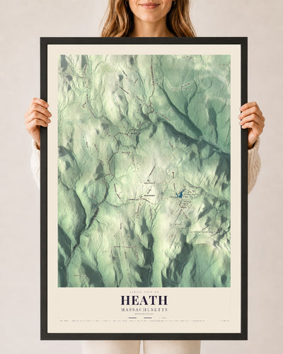 Heath, Massachusetts map print - 24 x 36 black Ayous wood frame