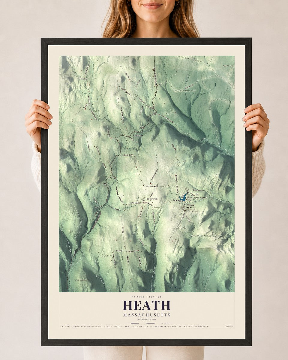 Heath, Massachusetts map print - 24 x 36 black Ayous wood frame