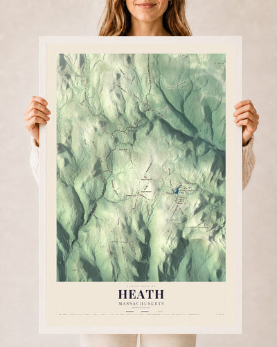 Heath, Massachusetts map print - 24 x 36 white Ayous wood frame