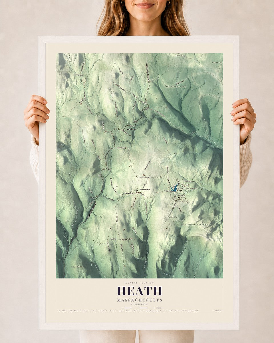 Heath, Massachusetts map print - 24 x 36 white Ayous wood frame