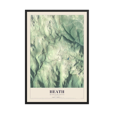 Map of Heath, Massachusetts, 12 x 18 inch print in a black wood frame