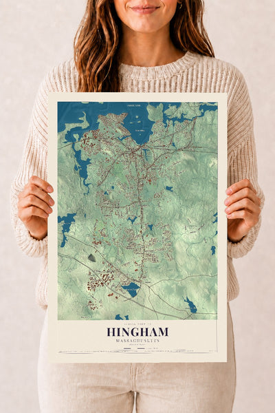 Hingham, Massachusetts map print - 12 x 18 archival matte print