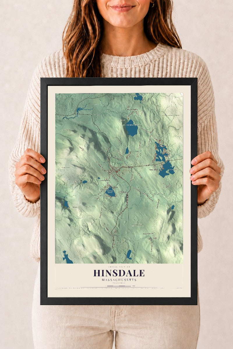Hinsdale, Massachusetts map print - 12 x 18 black Ayous wood frame