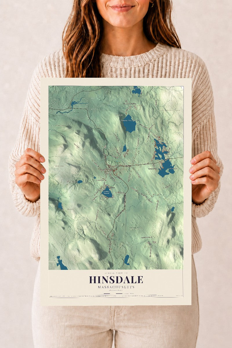 Hinsdale, Massachusetts map print - 12 x 18 archival matte print
