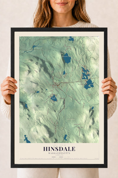 Hinsdale, Massachusetts map print - 18 x 24 black Ayous wood frame