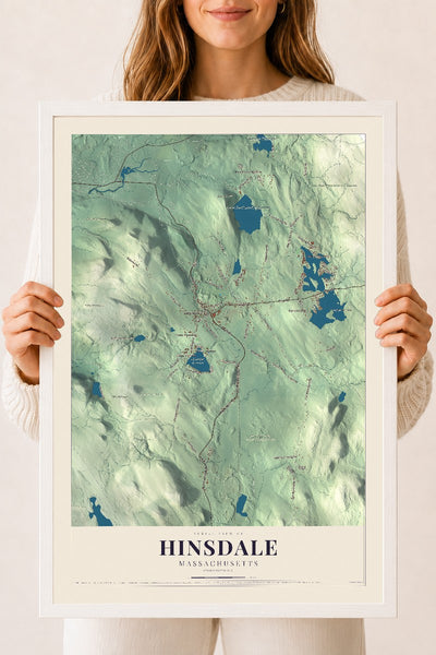 Hinsdale, Massachusetts map print - 18 x 24 white Ayous wood frame