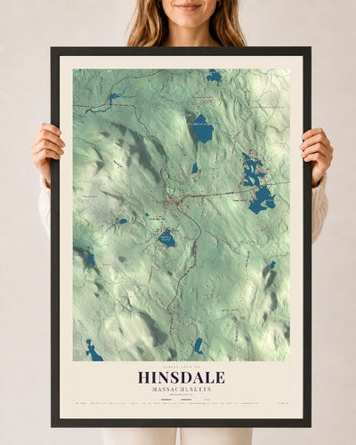 Hinsdale, Massachusetts map print - 24 x 36 black Ayous wood frame