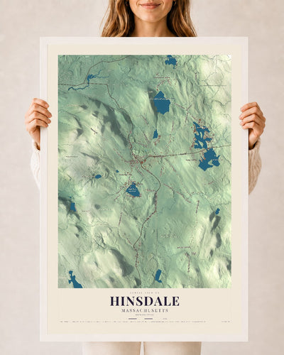 Hinsdale, Massachusetts map print - 24 x 36 white Ayous wood frame