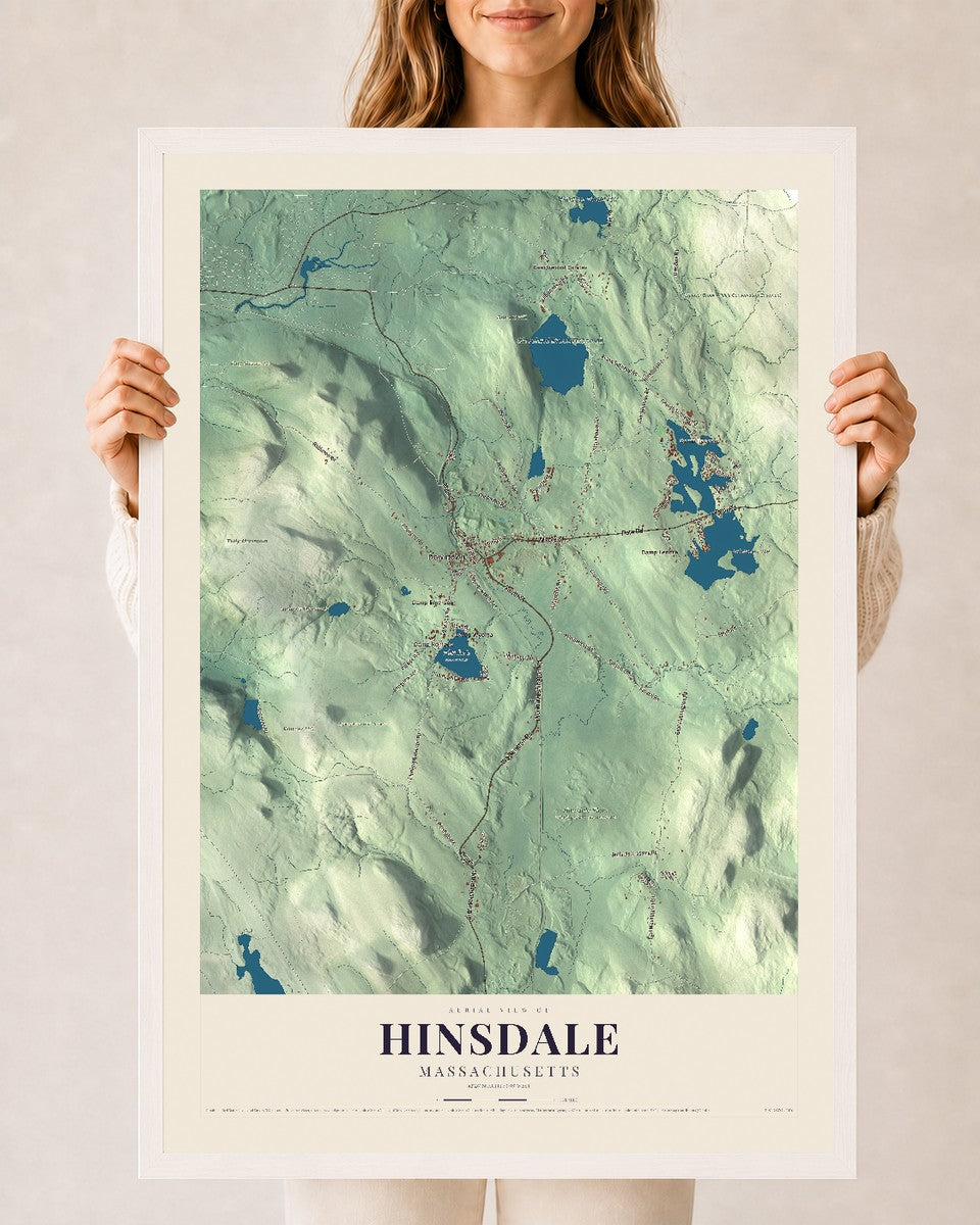 Hinsdale, Massachusetts map print - 24 x 36 white Ayous wood frame
