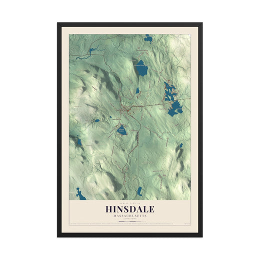 Map of Hinsdale, Massachusetts, 12 x 18 inch print in a black wood frame