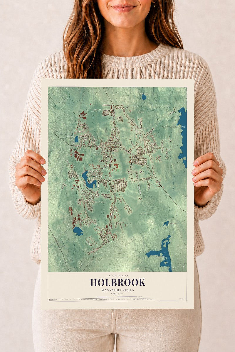 Holbrook, Massachusetts map print - 12 x 18 archival matte print
