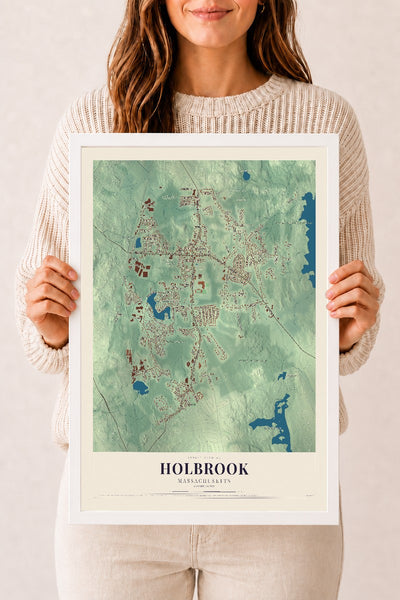 Holbrook, Massachusetts map print - 12 x 18 white Ayous wood frame