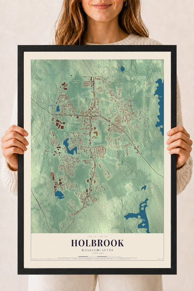 Holbrook, Massachusetts map print - 18 x 24 black Ayous wood frame