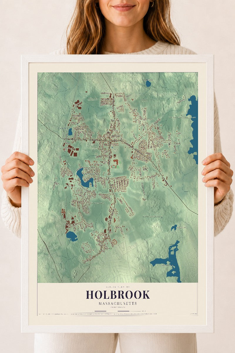 Holbrook, Massachusetts map print - 18 x 24 white Ayous wood frame