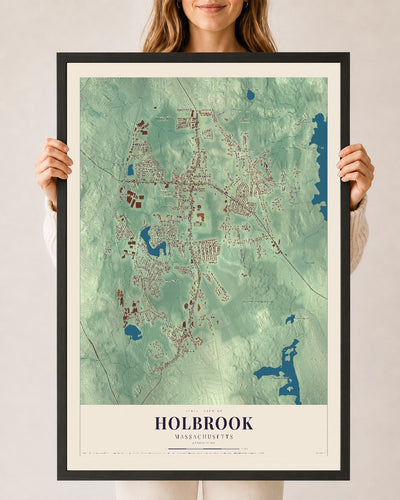 Holbrook, Massachusetts map print - 24 x 36 black Ayous wood frame