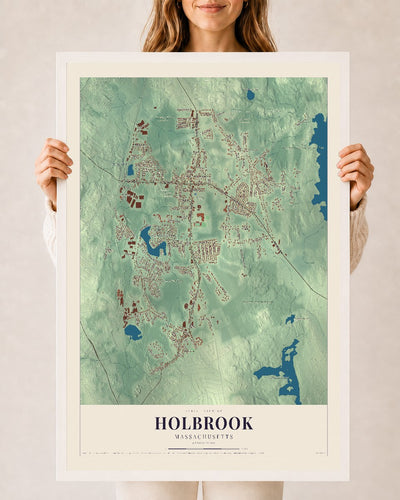 Holbrook, Massachusetts map print - 24 x 36 white Ayous wood frame