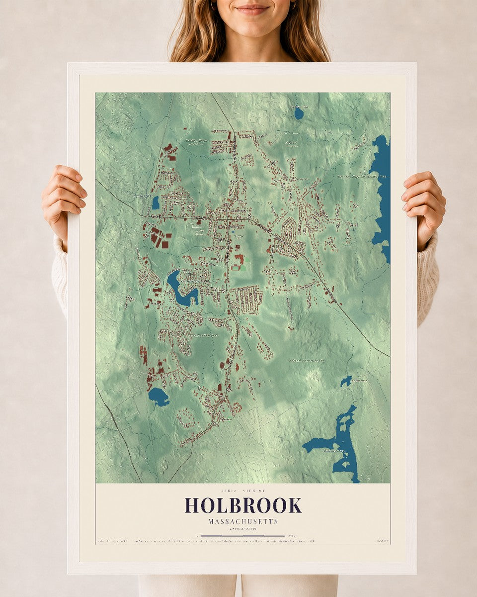 Holbrook, Massachusetts map print - 24 x 36 white Ayous wood frame