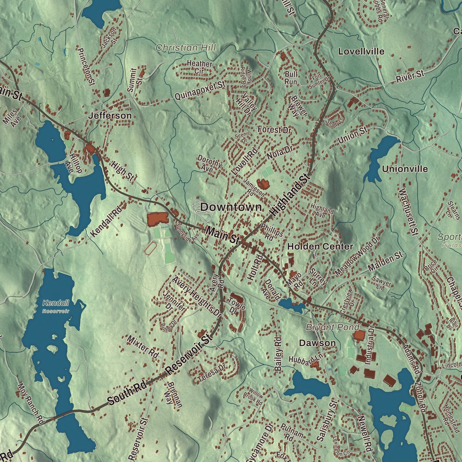 Street and neighborhood detail from the Holden, Massachusetts map