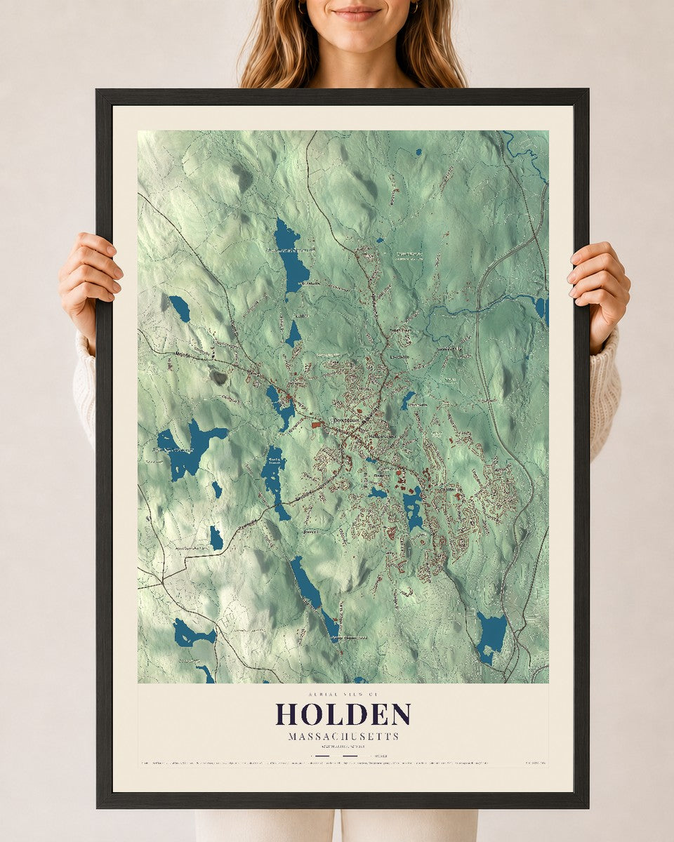 Holden, Massachusetts map print - 24 x 36 black Ayous wood frame