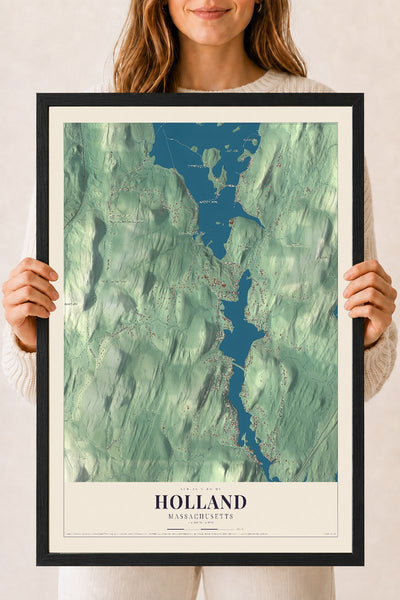 Holland, Massachusetts map print - 18 x 24 black Ayous wood frame