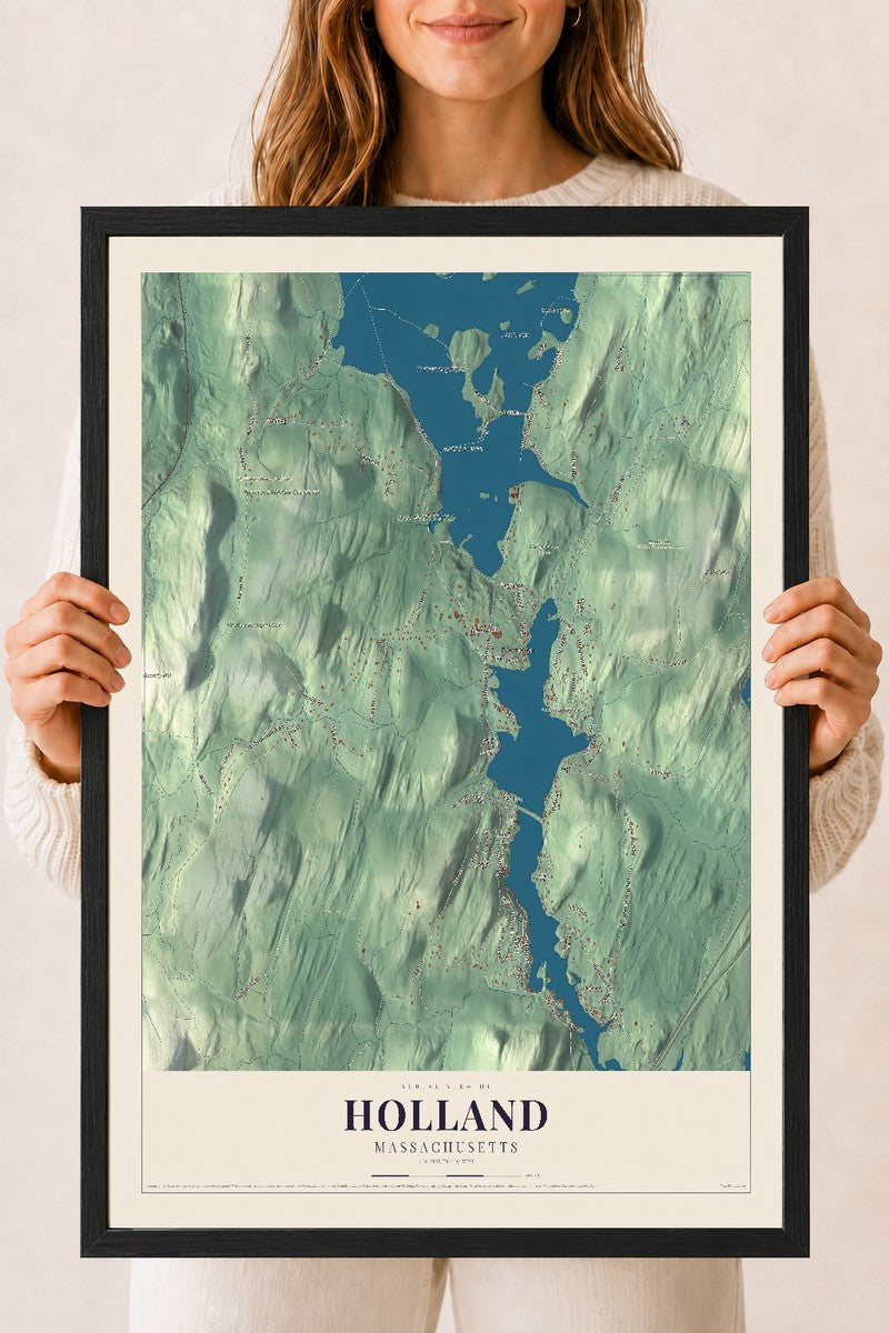 Holland, Massachusetts map print - 18 x 24 black Ayous wood frame