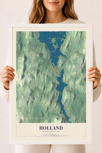 Holland, Massachusetts map print - 18 x 24 white Ayous wood frame