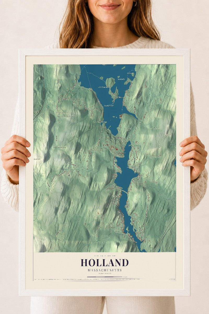 Holland, Massachusetts map print - 18 x 24 white Ayous wood frame
