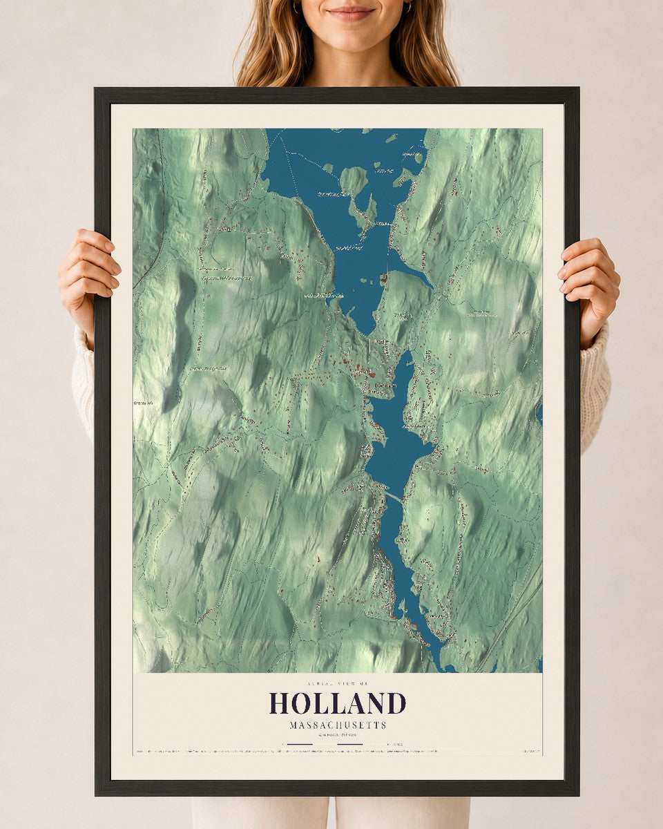 Holland, Massachusetts map print - 24 x 36 black Ayous wood frame