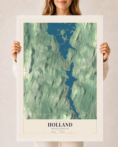 Holland, Massachusetts map print - 24 x 36 white Ayous wood frame