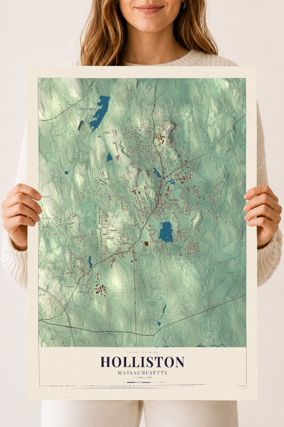 Holliston, Massachusetts map print - 18 x 24 archival matte print