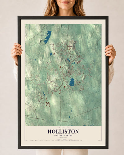 Holliston, Massachusetts map print - 24 x 36 black Ayous wood frame