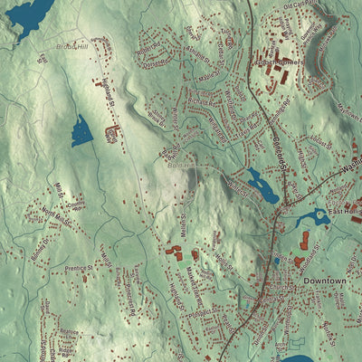 Terrain and local geography detail from the Holliston, Massachusetts map