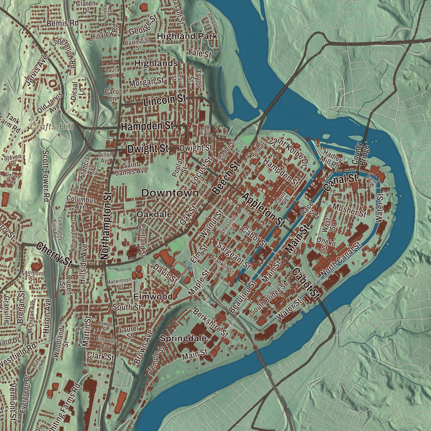 Street and neighborhood detail from the Holyoke, Massachusetts map