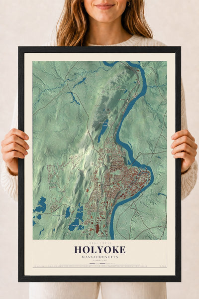 Holyoke, Massachusetts map print - 18 x 24 black Ayous wood frame