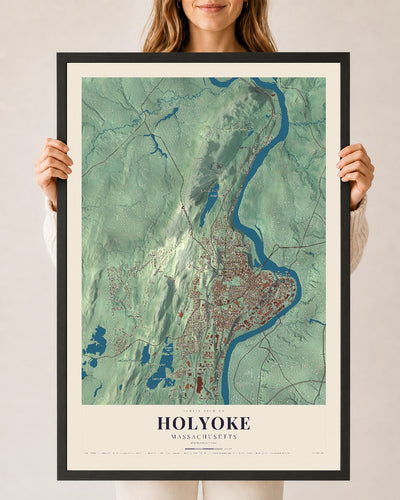 Holyoke, Massachusetts map print - 24 x 36 black Ayous wood frame