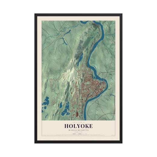 Map of Holyoke, Massachusetts, 12 x 18 inch print in a black wood frame