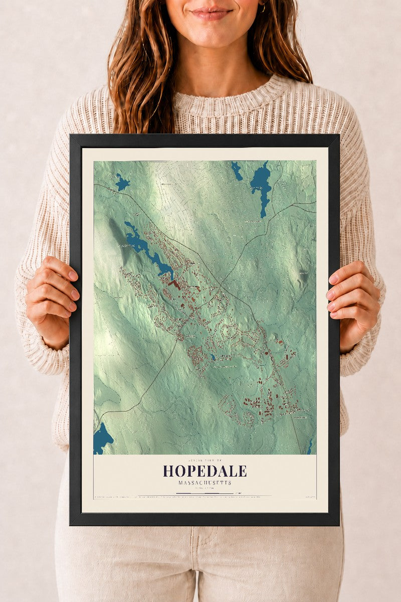 Hopedale, Massachusetts map print - 12 x 18 black Ayous wood frame
