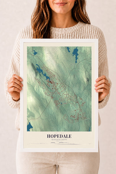 Hopedale, Massachusetts map print - 12 x 18 white Ayous wood frame