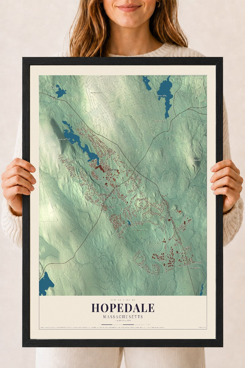 Hopedale, Massachusetts map print - 18 x 24 black Ayous wood frame