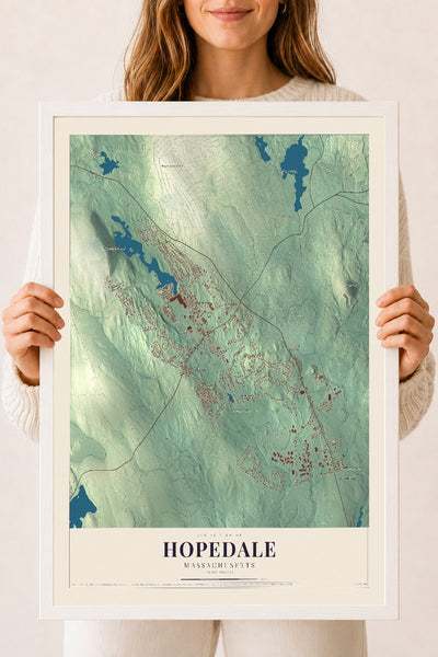 Hopedale, Massachusetts map print - 18 x 24 white Ayous wood frame