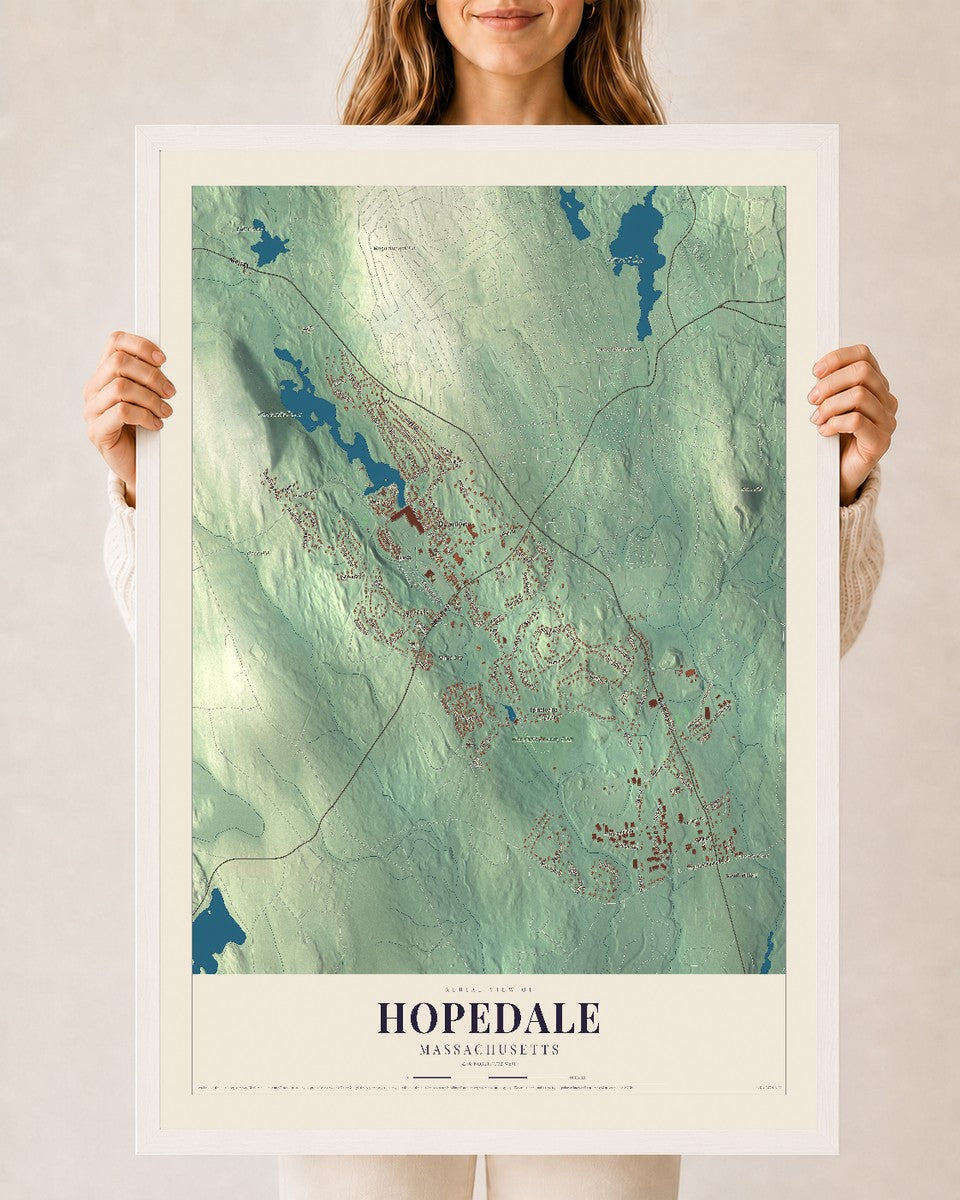 Hopedale, Massachusetts map print - 24 x 36 white Ayous wood frame